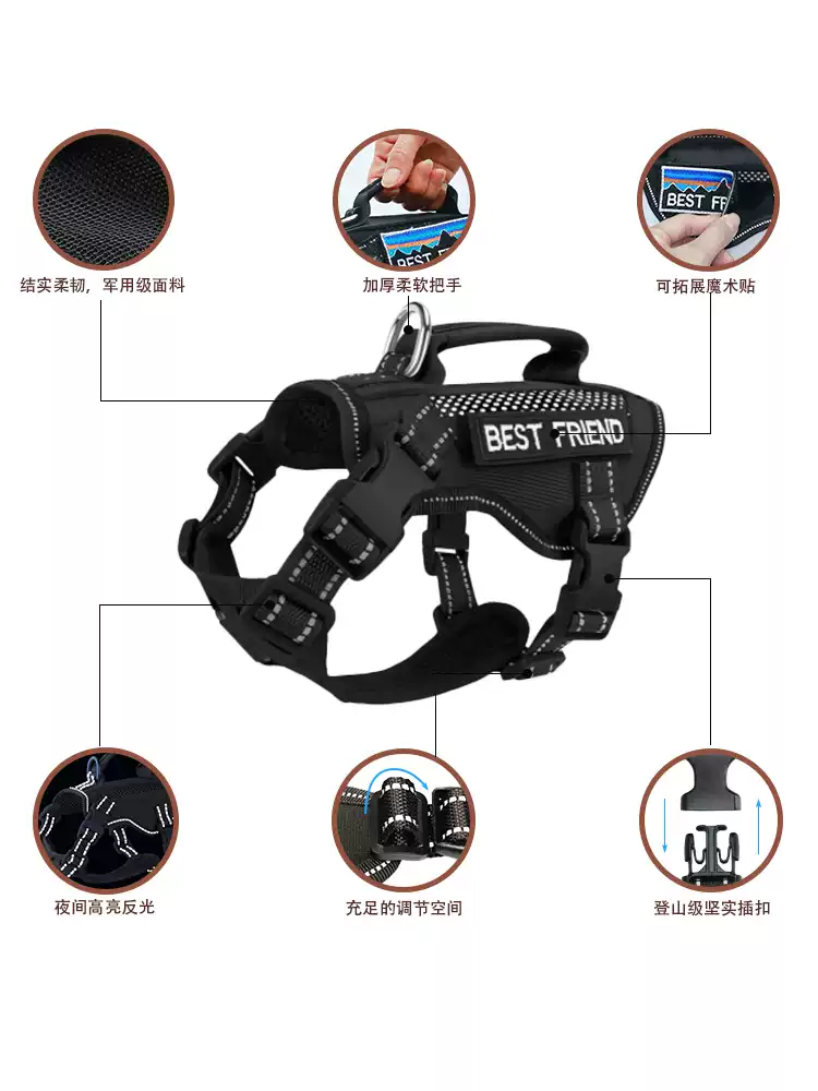 Five Tails No-Pull Dog Harness – Tactical Vest with Handle, Reflective Straps & Custom Patches, L to XXL