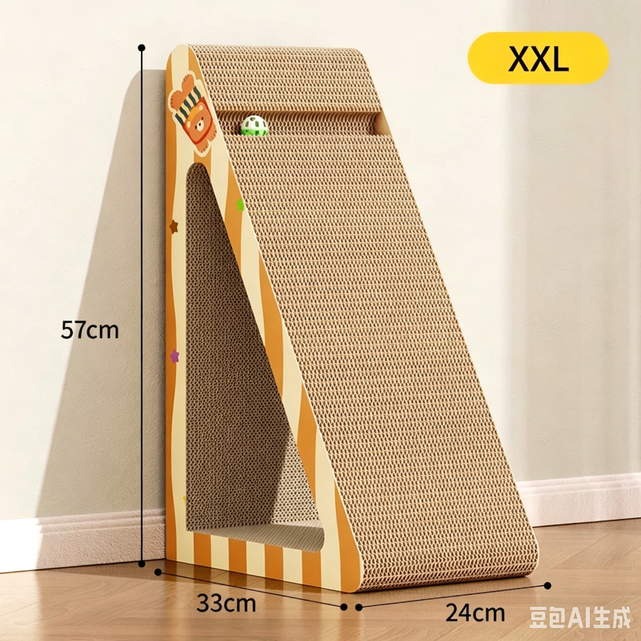 3-in-1 Vertical Cat Scratcher – Corrugated Cardboard Ramp with Hideout & Track Ball, Triangle Design for All Cats