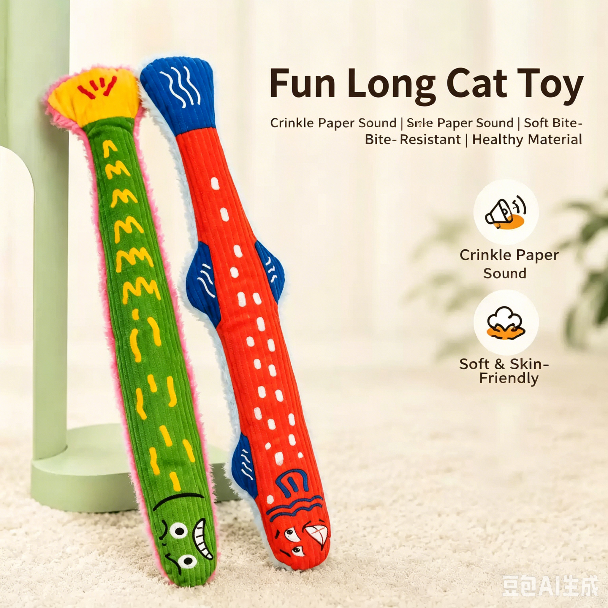 Large Cat Kicker Toy – 50cm Plush Fish Chew Toy with Crinkle Sound, Soft Cotton Filling, Safe for All Cats